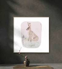Chinese rabbit painting frameless Art handpainted authentic office decorate