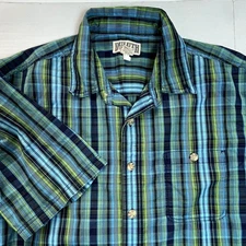 Duluth Trading Co Plaid Short Sleeve Button Up Shirt Mens XL Tall Blue Green