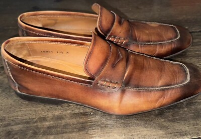 Magnanni Brown Leather Penny Loafer Slip On Dress Shoe Men display picture 3