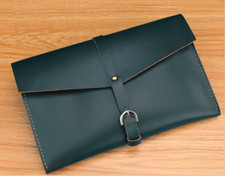 file Folder pocket cow Leather laptop bag Briefcase iPad Case pouch blue 618