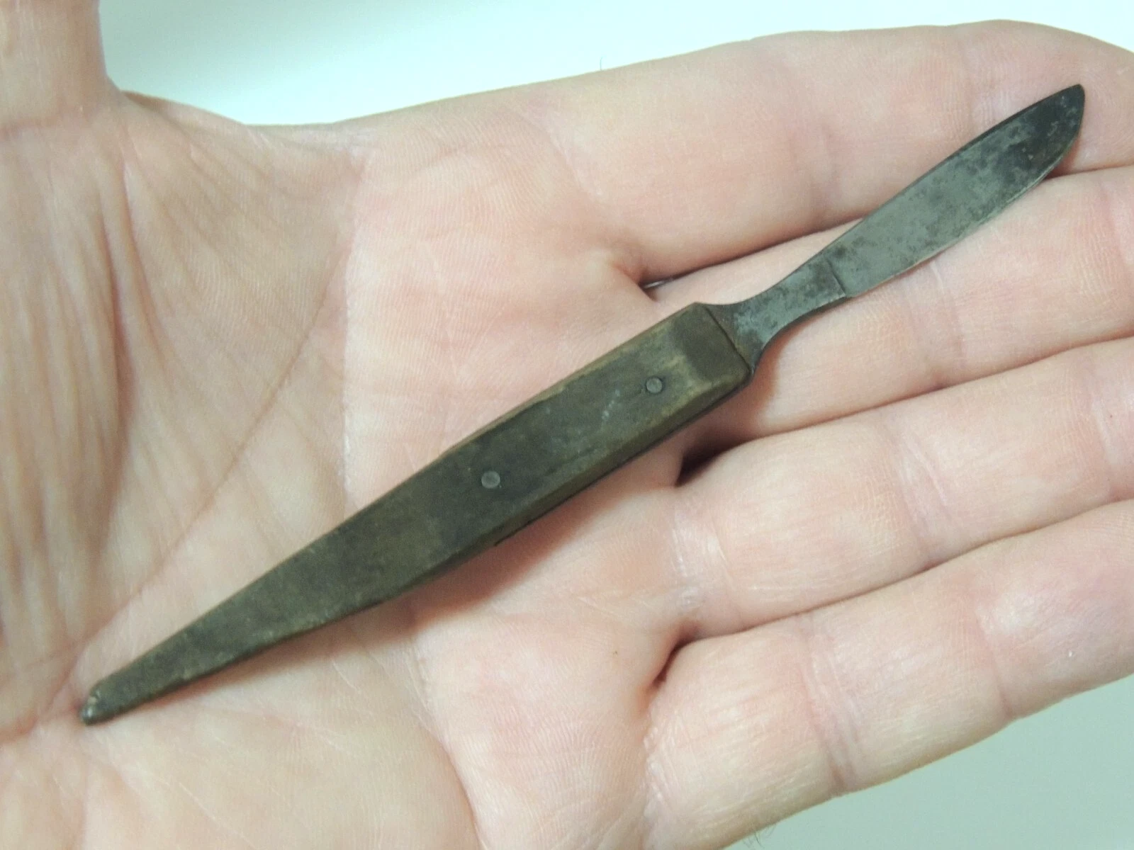 Antique Primitive 19th, 18th C 5" Paring Peeler Wood Handle Knife, Marked A.H.T.
