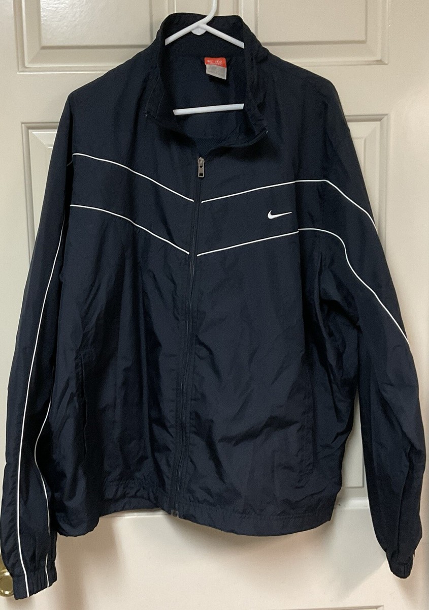 Nike Windbreaker Jacket Men's Navy Blue W/ White Stripe Full Zip