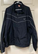 Nike Windbreaker Jacket Men s Navy Blue W/ White Stripe Full Zip Center Swoosh
