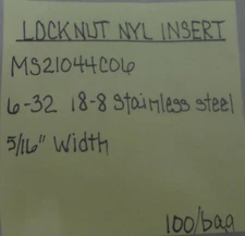 (100) Locknut Nylon Insert 6-32 Stainless Steel MS21044C06
