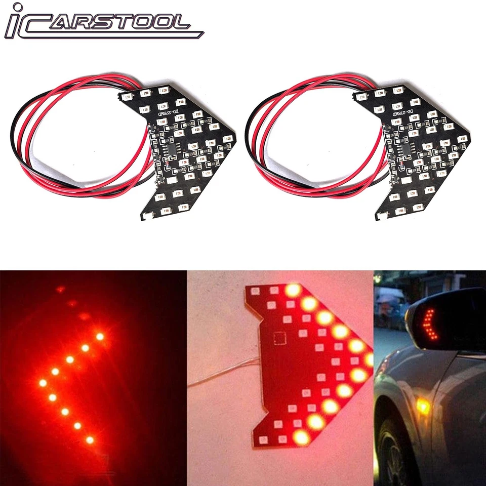 2x红色27 SMD顺序LED箭头面板后视侧镜转向信号灯 — 第 3/4 张图片