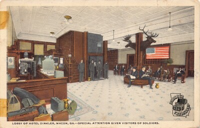 GA~GEORGIA~MACON~LOBBY OF HOTEL DINKLER~SPECIAL ATTENTION GIVEN TO SOLDIERS~1925