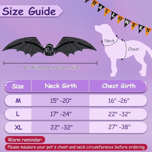 Light up Dog Halloween Costume, Halloween Dog Bat Wings Purple L - Picture 5 of 6