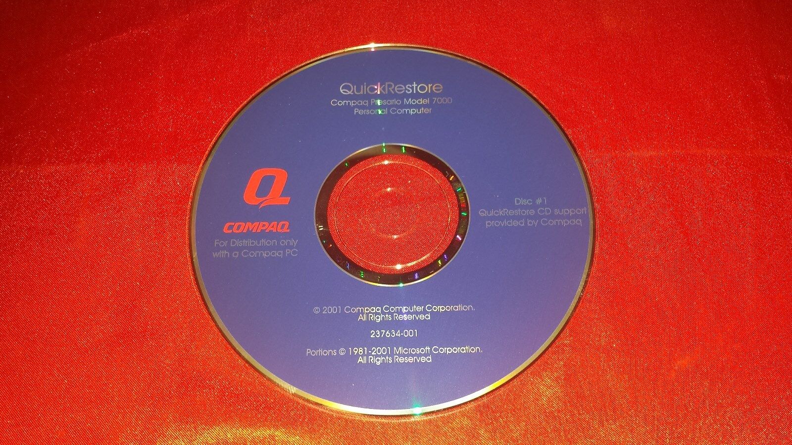 Genuine Compaq Presario Model 7000 (7RPM11) Quick Restore Disk Set (01)