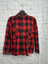 VTG Mens 60s Red Buffalo Plaid Two Pocket Wool Shirt Jacket
