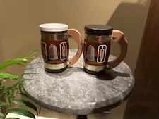 Vintage Amber Brown Glass Beer Barrel Mug Salt and Pepper Shakers