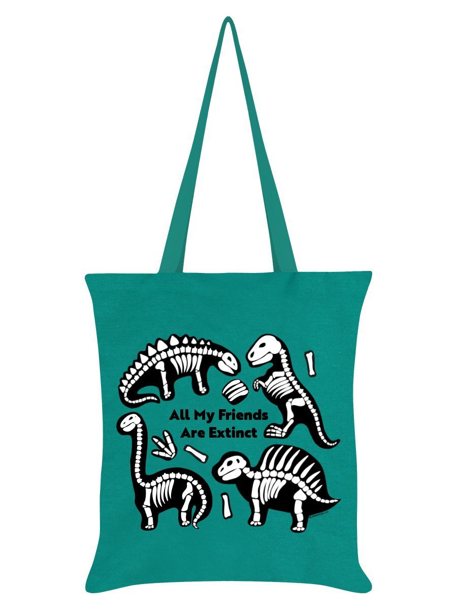 Tote Bag Dinosaur All My Friends Are Extinct Emerald Green 38x42cm