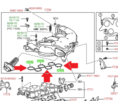 LEXUS OEM FACTORY INTAKE PLENUM GASKET SET 2013-2015 IS250 17176
