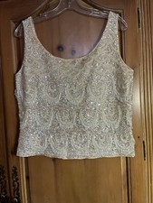 Vintage Hand Beaded  Sequence Top Blush Pink/ Light Green Top Size 14
