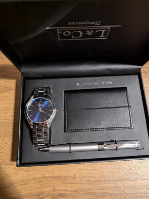 L&CO. Timepieces Geschenkset Armbanduhr, Stift & Visitenkartenbox, neuwertig