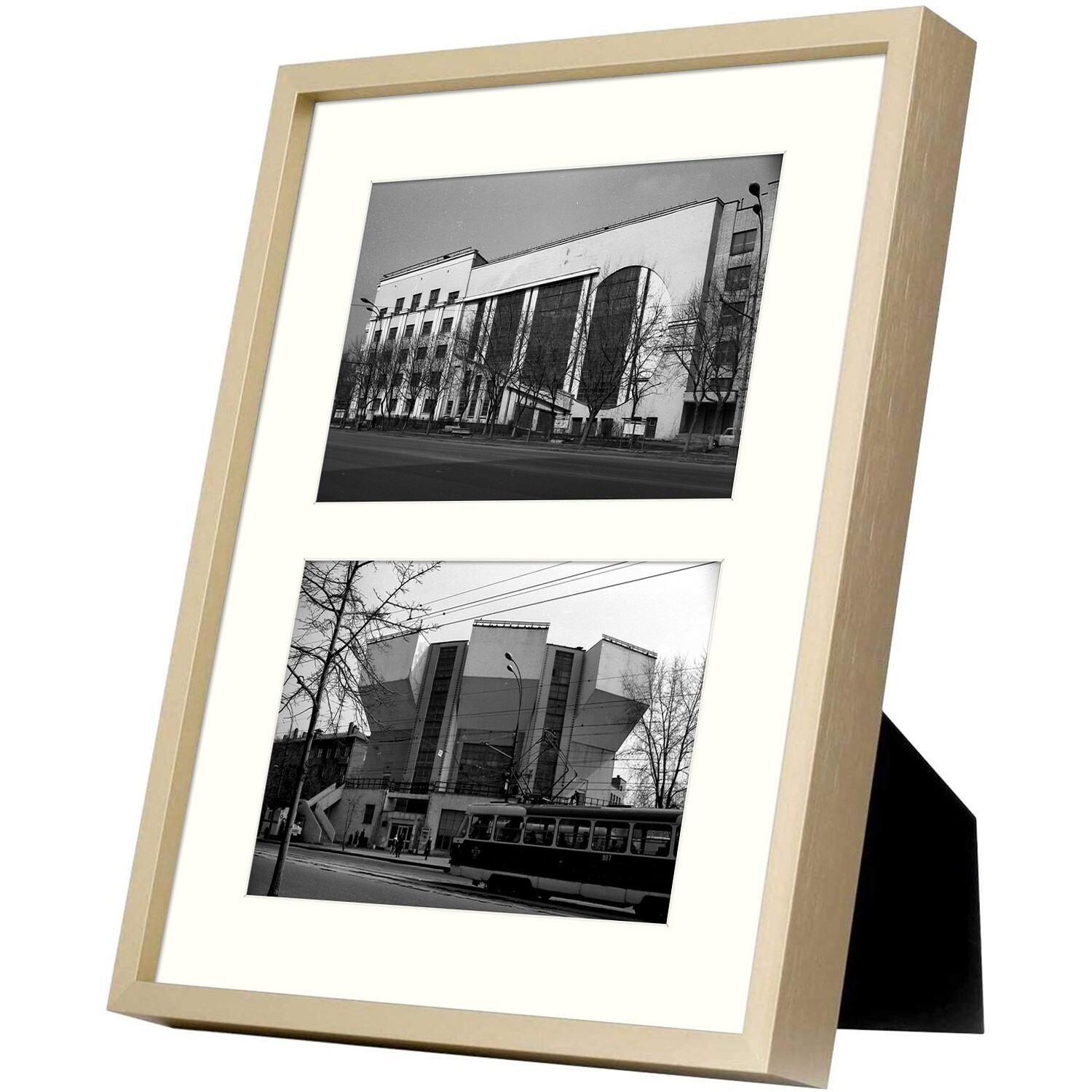 Gold 8x10 Metal Picture Frame with Ivory Mat for Two 4x6 Photos Easel Stand