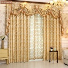 luxury European bedroom gold cloth blackout curtain valance tulle panel C372
