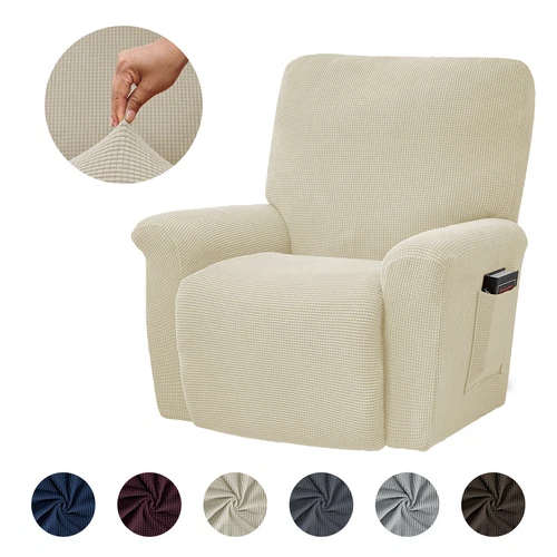 Stretch Relaxsessel Schonbezüge mit Seitentasche 4-teilig Liegesofa Bezug - Bild 86 von 116