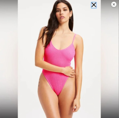 Good American NEW XXS/XS Size 00/0 Pink Crinkle One Piece Swimsuit