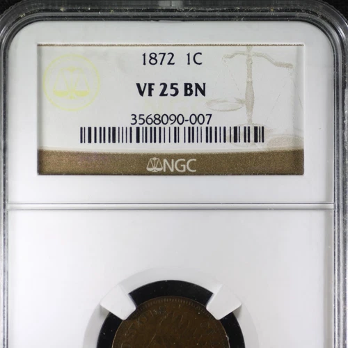 1872 INDIAN HEAD CENT PENNY. PCGS VF25 BN NGC GRADED!!!