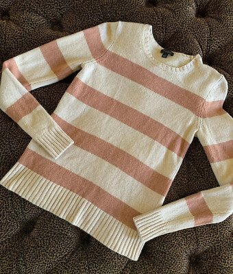Ann Taylor Peach Pink Beige Striped Wool Sweater S Excellent
