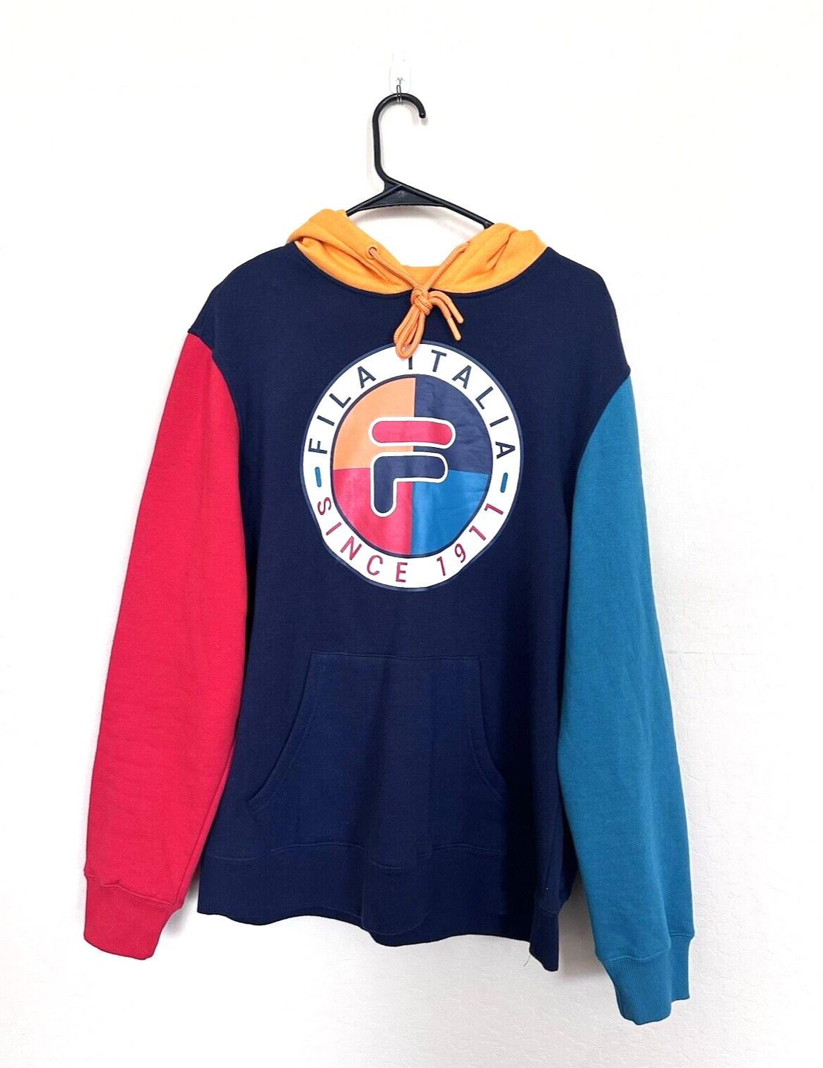 FILA Dal 1911 Italia Felpa con Cappuccio Multicolore Retrò~Blu Rosso Oro Uomo M