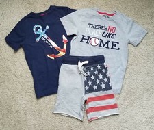 GYMBOREE OSHKOSH Boys Sz 5 Red White Blue July 4th Tees Knit Shorts