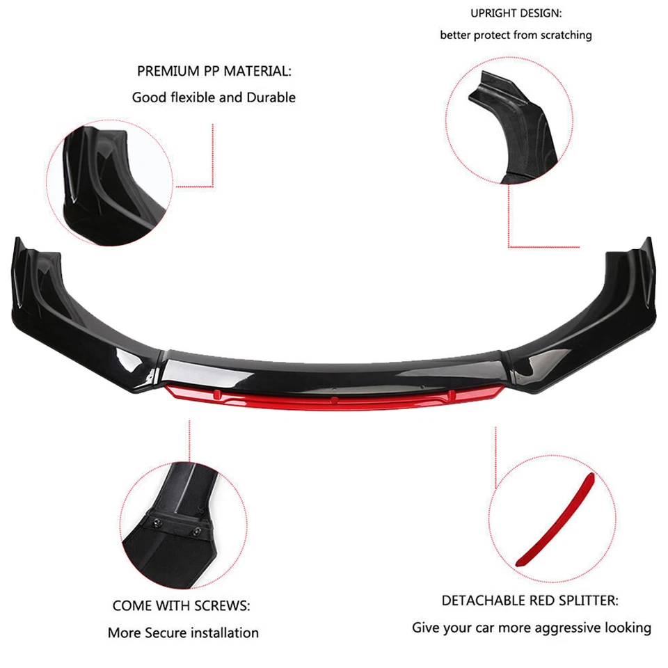For Mazda MX-5 Miata Front Bumper Lip Red Layer Splitter Spoiler Body Kit Black - Image 2 of 4