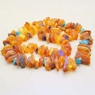 HANDGEFERTIGT Bernsteinkette Hund mit Türkis oder Amethyst