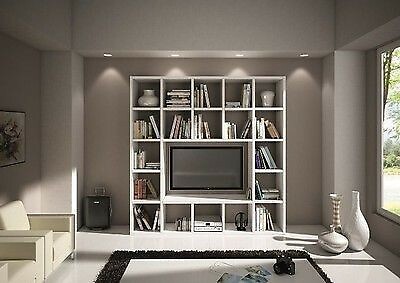 LIBRERIA PARETE MODERNO SOGGIORNO PORTA TV LEGNO BIANCO FRASSINATO