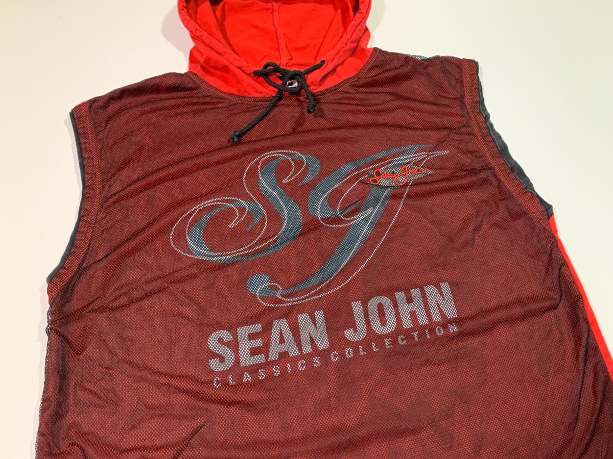 Sean John メッシュゲームシャツ Vintage Sean John Tank Top T-shirt Mesh Hooded Y2k Red