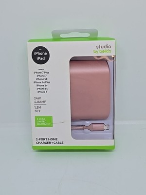 Belkin Studio iPhone Charger- Cable + Dual Port Wall Adapter Mfi Certified Pink