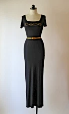 Bebe Black Knit Jersey Scoop Neck Sexy Bodycon Tshirt Long Maxi Dress Women S