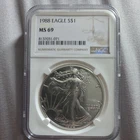 1988 American Silver Eagle $1 NGC MS69  Label Certified Coin