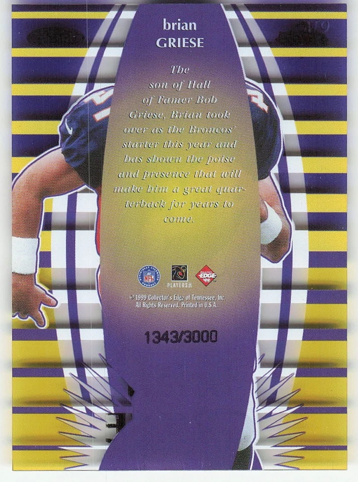 1999 Collector's Edge Masters #M9 Brian Griese FOOTBALL Denver Broncos - Image 2 of 2