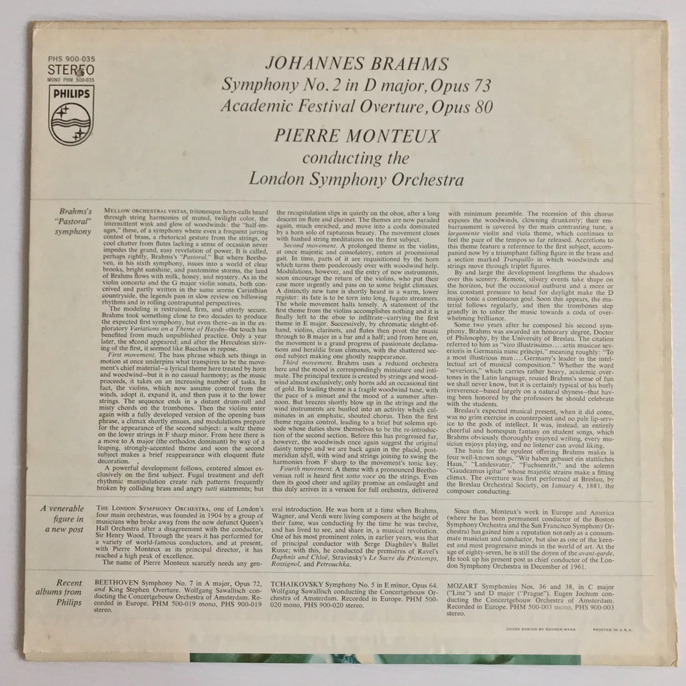 Pierre Monteux - Brahms Symphony No. 2 In D Major/ Academic Festival Overture - Image 2 of 4
