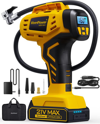 Tire Inflator Portable Air Compressor - Super Fast - 21V Rechargeable Battery Po