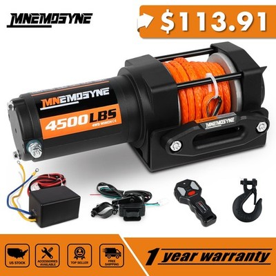 MNEMOSYNE ATV Winch Kit 12V Electric Winch 3000LB 4500LB 5500LB Synthetic UTV