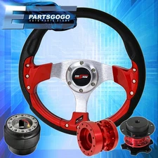 Red Fusion Style Steering Wheel + Hub Extender + Quick Release For 92-95 Civic