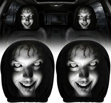 2 PCS Scary Headrest Covers for Cars, Horror Face Car Headrest Cover, Scary Face