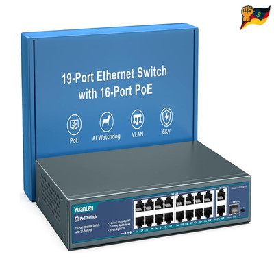 YuanLey 16 Port PoE Switch 250W 2 Gigabit Uplink