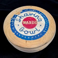 Vintage Montgomery Ward Wooden Shaving Bowl EMPTY Container Wooden Wards 50s