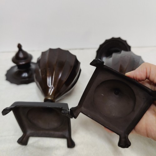 Matching Pair SOLID BRONZE Vintage Engraved Urns 10", Footed W/ Lids, Unmarked - Picture 9 of 21