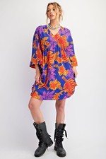 New Easel Boho Floral Women’s Dress Wide Sleeve Flowy V Neck Oversized Small !