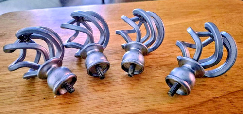 4 BIRDCAGE STYLE SILVER-FINISHED CURTAIN ROD FINIALS - 3 1/2" X 2"