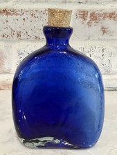 Antique Vintage Hand Blown Glass Cobalt Blue Bottle Thick Irregular Shape