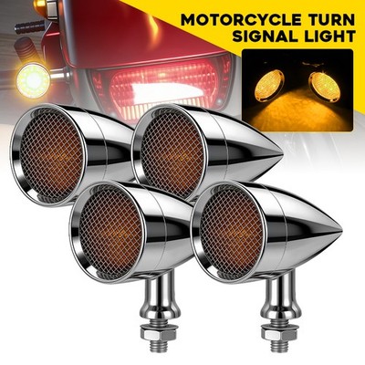 4PCS Chrome LED Turn Signal Indicator Blinker Amber Light M10 - Lens Replaceable
