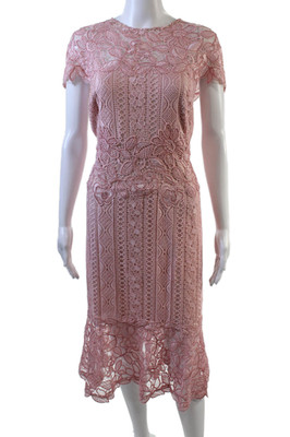 Tadashi Shoji Womens Floral Crochet Short Sleeves Trumpet Dress Pink Size 16