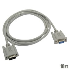 10FT DB9 9-Pin DB 9 Male to Female Null Modem Adapter Cable Extension Cord Ivory