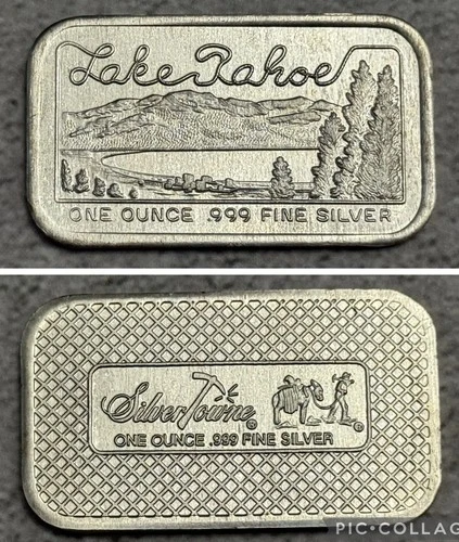 1985 Lake Tahoe Art Bar by Silvertowne Mint 1 Troy oz.999 Fine Silver