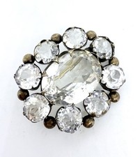 9ct Gold Georgian Clear Glass Paste Open Back Brooch 10.25gm Antique Jewelry